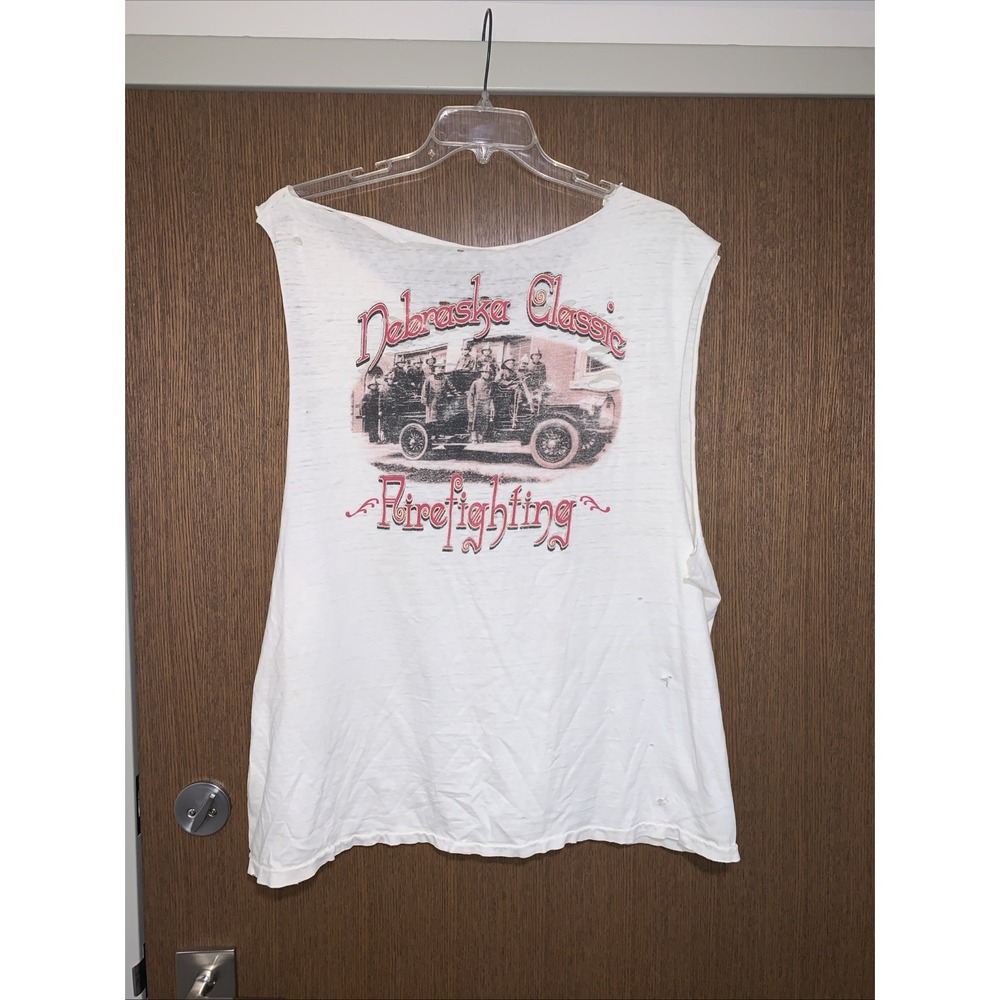 Men's Vintage Rugged Worn Distressed Tank Top Nebraska Vintage Firefighter 2XL